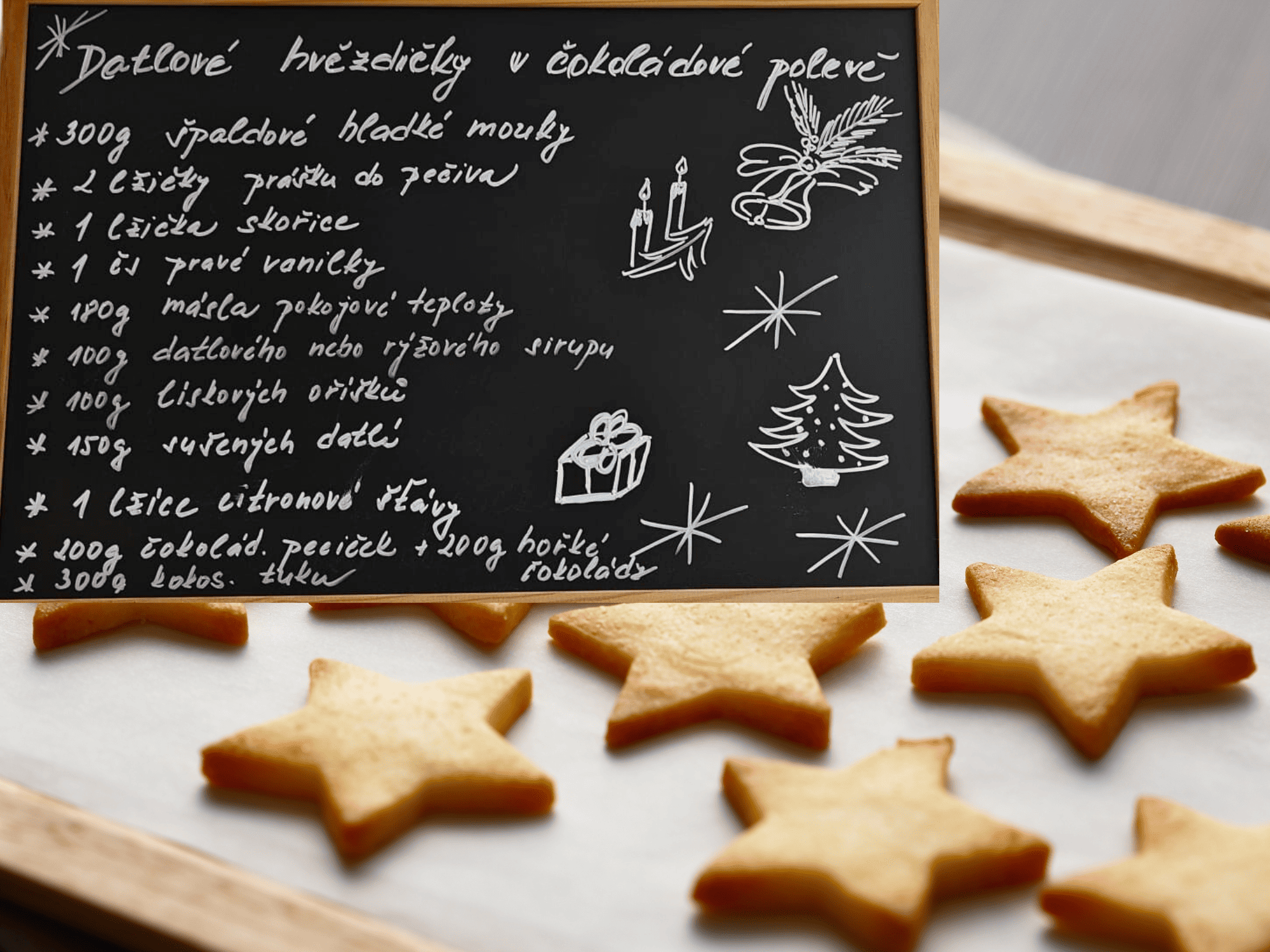 Datlové hvězdičky v čokoládové polevě