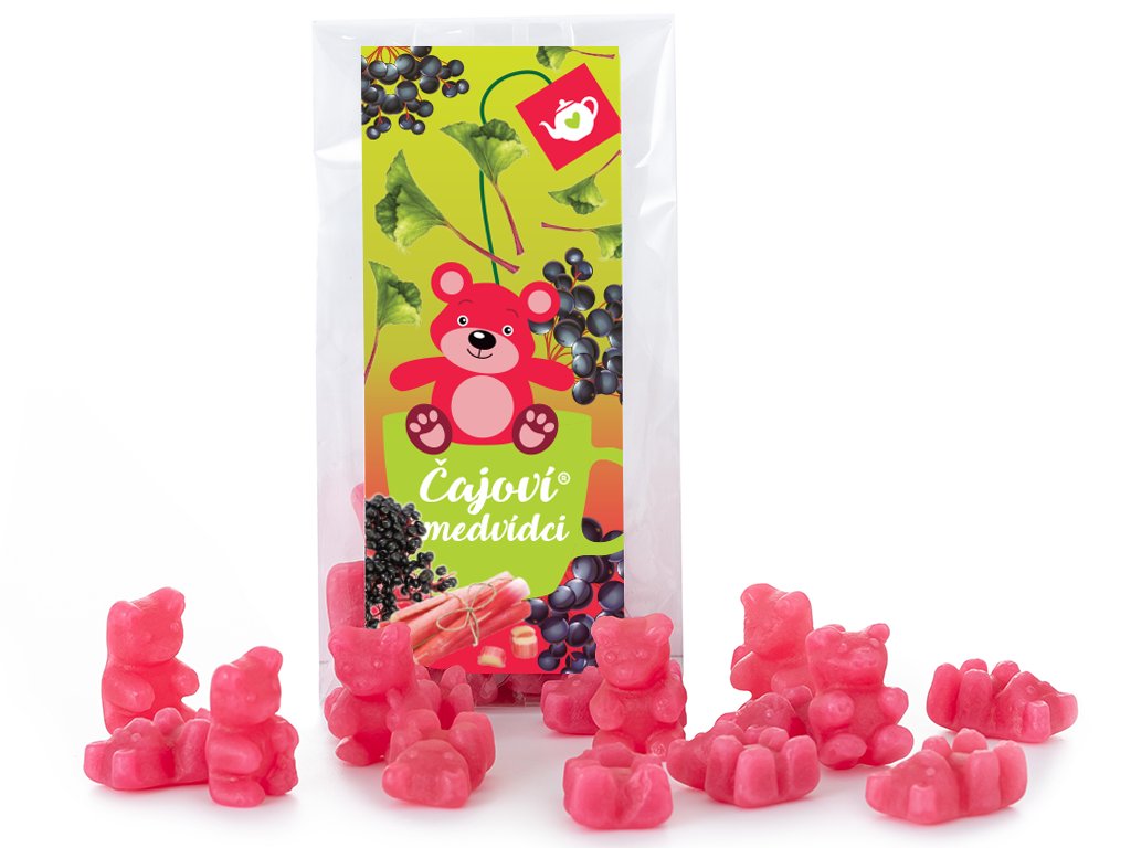 ČAJOVÍ MEDVÍDCI S PŘÍCHUTÍ REBARBORY A ČERNÉHO BEZU, 50 g