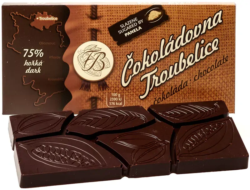 Hořká čokoláda 75% Čokoládovna Troubelice, 45 g