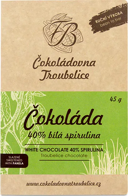 Bílá čokoláda 40% se spirulinou EDICIÓN NUEVA, 45 g