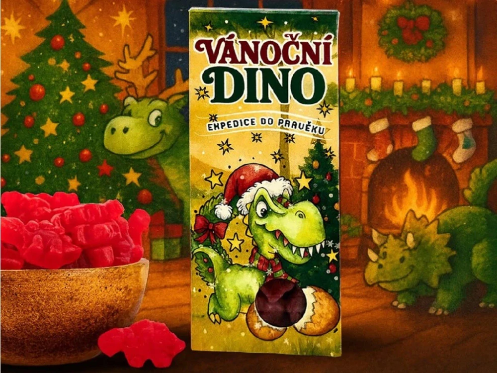 VÁNOČNÍ DINOSAUŘI S JAHODOVOU PŘÍCHUTÍ, 50g
