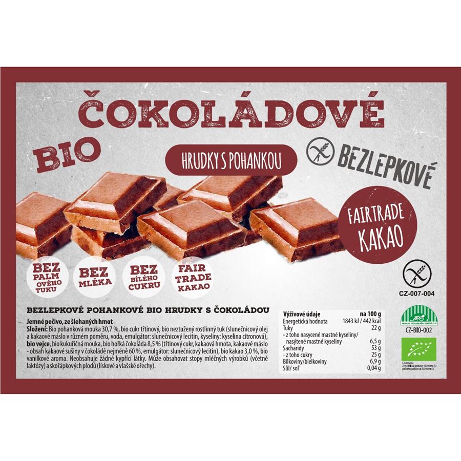 Bezlepkové Pohankové bio hrudky s čokoládou