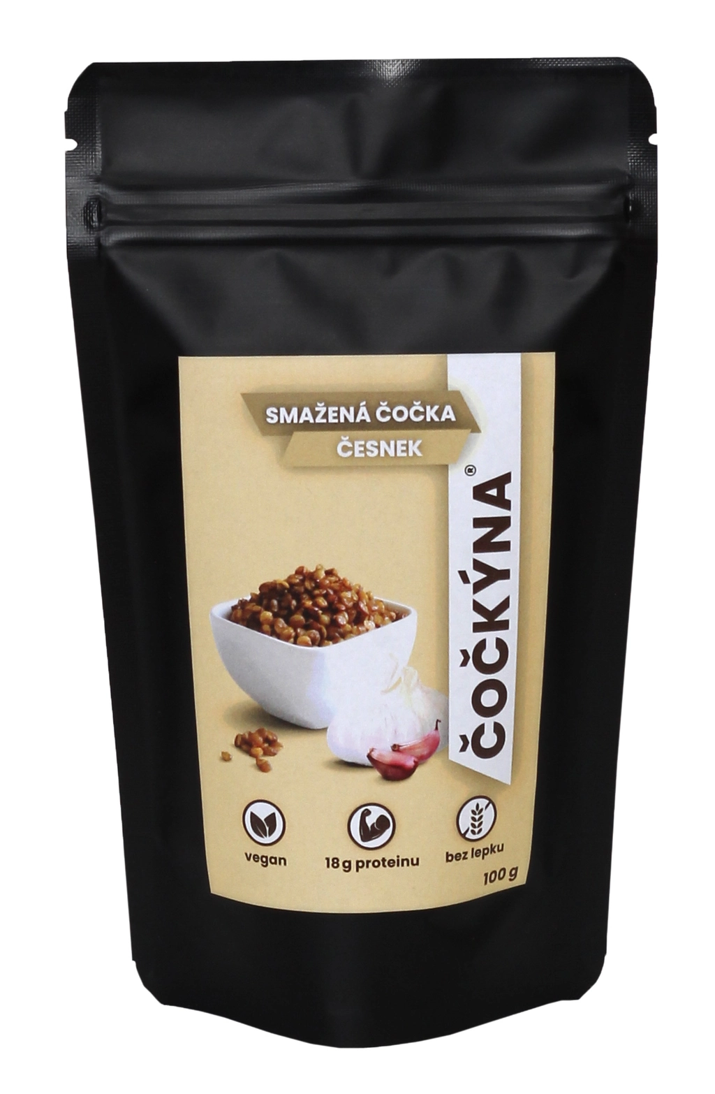 Křupavý snack - smažená čočka s česnekem, 100 g
