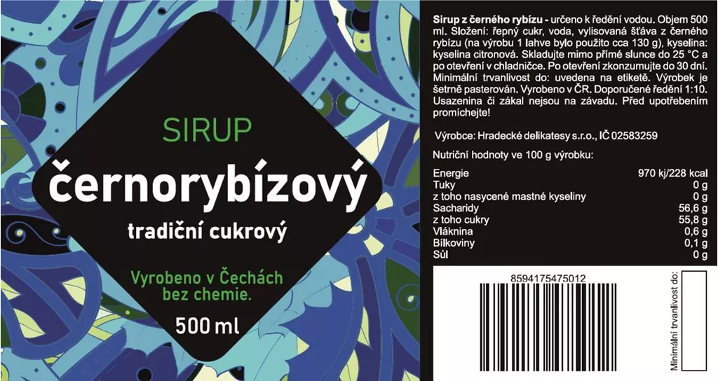 Černorybízový sirup, 500 ml