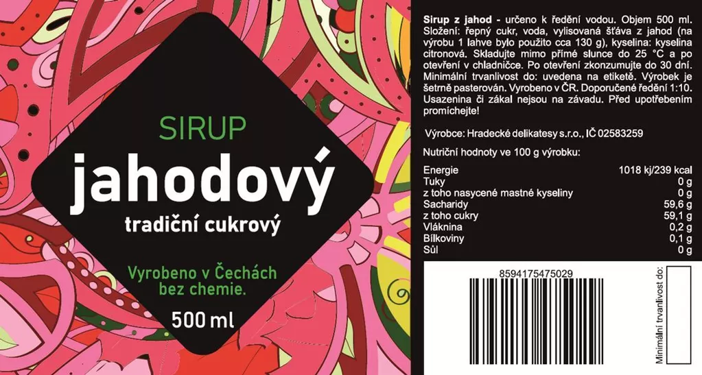 Jahodový sirup, 500 ml
