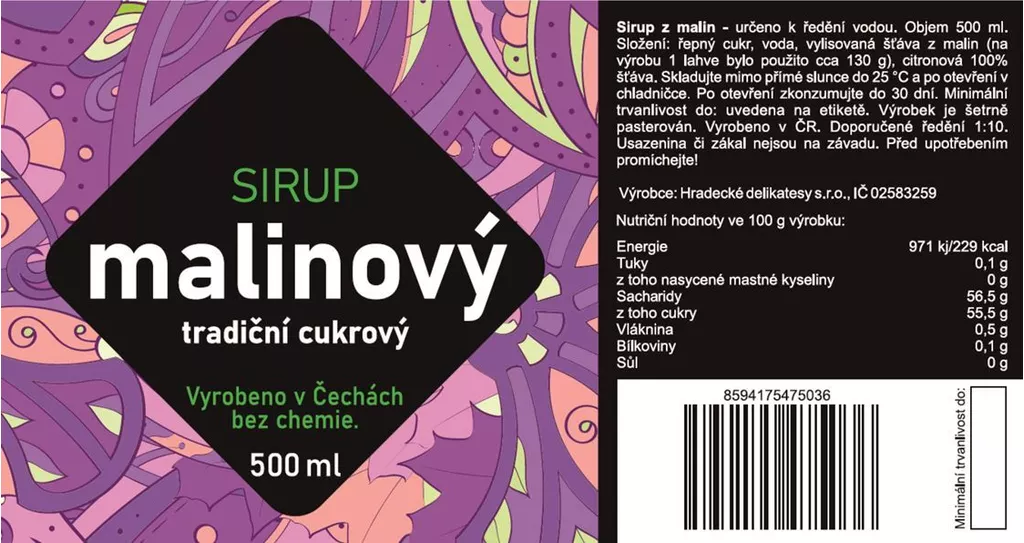  Malinový sirup, 500 ml