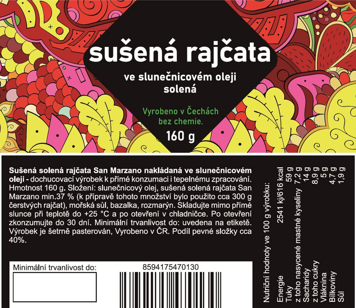 Sušená rajčata ve slunečnicovém oleji solená 160 g