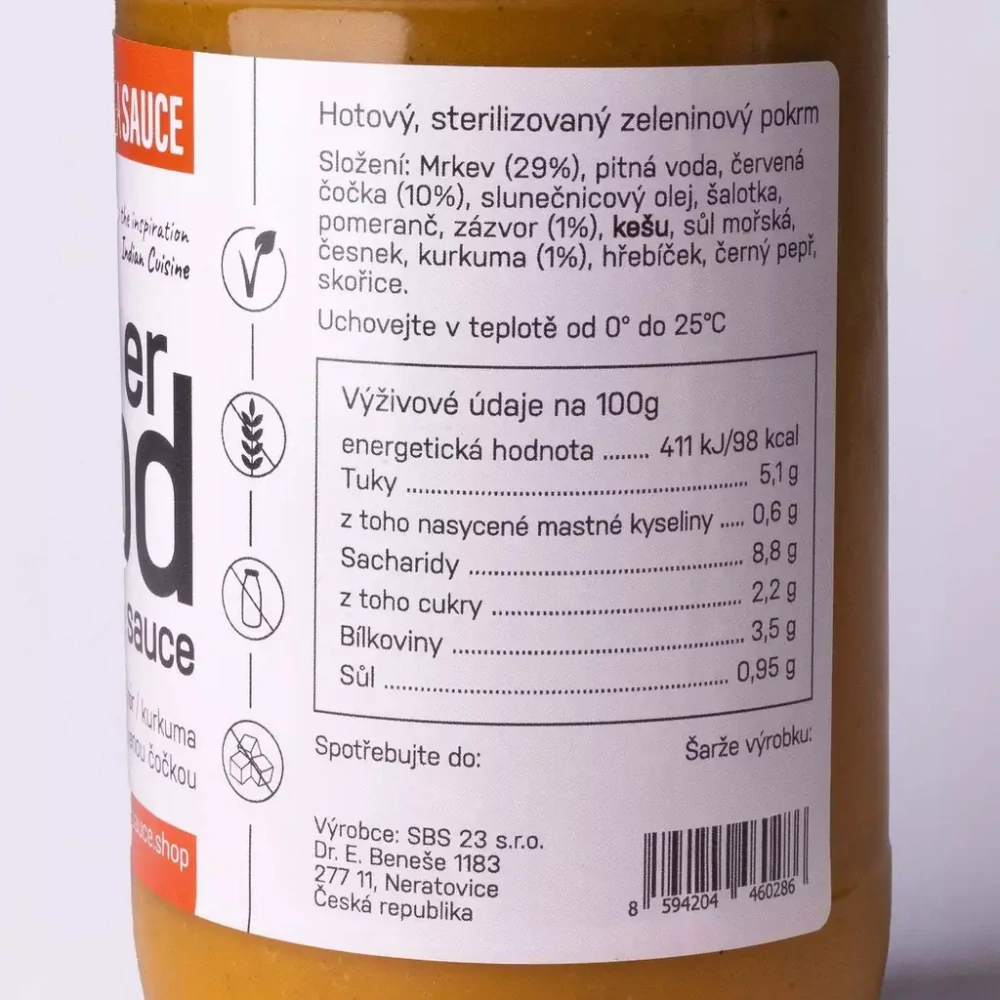 Super Food or Sauce - mrkev, zázvor, kurkuma s červenou čočkou - 2-3 porce, 320 g