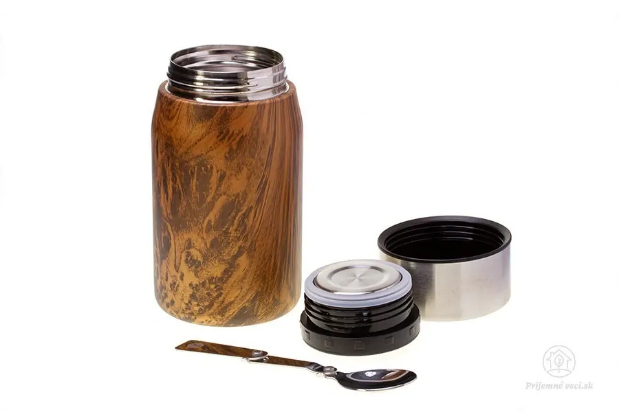 Termolahev s lžičkou - 700 ml - dřevo