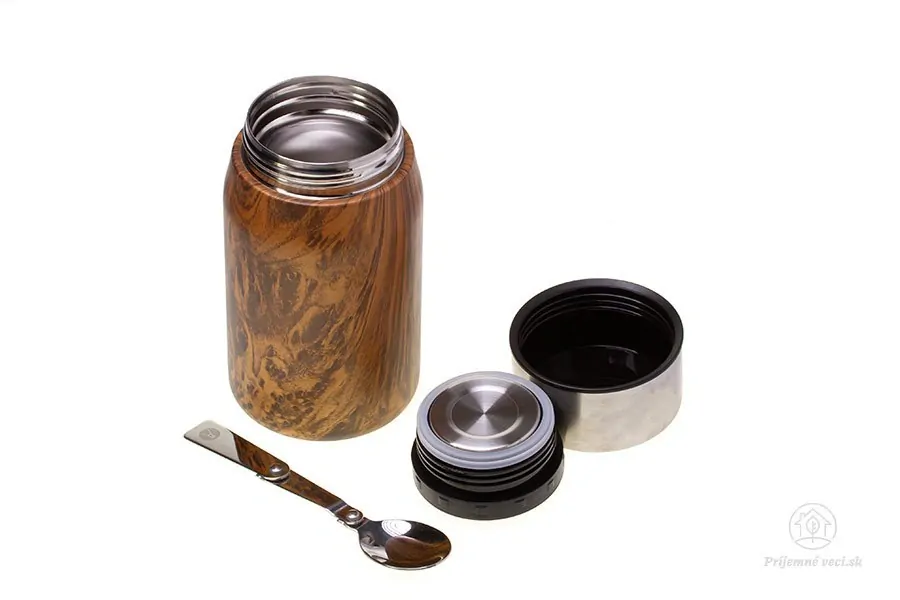 Termolahev s lžičkou - 700 ml - dřevo