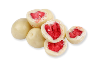 Lyofilizované jahody v bílé čokoládě (mrazem sušené) 